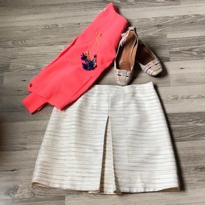 J. CREW Pleat Front A-Line metallic multicolor treads cream skirt sz 6